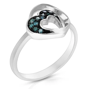 0.15 cttw Blue Diamond Heart Ring .925 Sterling Silver with Rhodium Size 7 - Picture 1 of 7