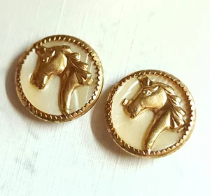 2 bottoni vintage ~ immagine testa di cavallo in ottone su celluloide ~ quasi 9/16" - Foto 1 di 4