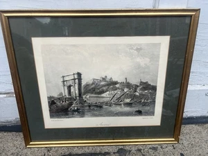 Grabado enmarcado coloreado a mano “Ancona” de W. Brockedon & J. Cousen 17”x15” - Imagen 1 de 8