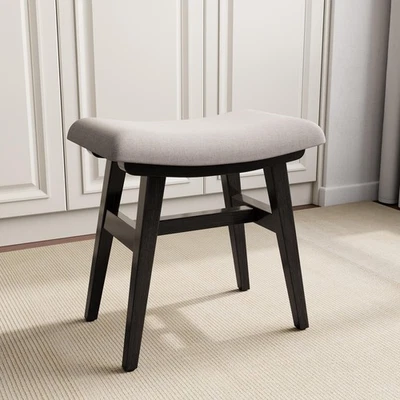 Taburete de tocador pequeño de madera maciza, silla de maquillaje compacta con cojín de sillín, línea... Foto 1 de 4