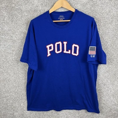 Polo Ralph Lauren T Shirt Men’s 2XLT Blue Classic Fit Embroidered USA Flag Patch - Image 1 of 4