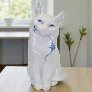 Rare Royal Copenhagen Musselmalet Blue White Seated Cat Porcelain Figurine - Foto 1 di 7