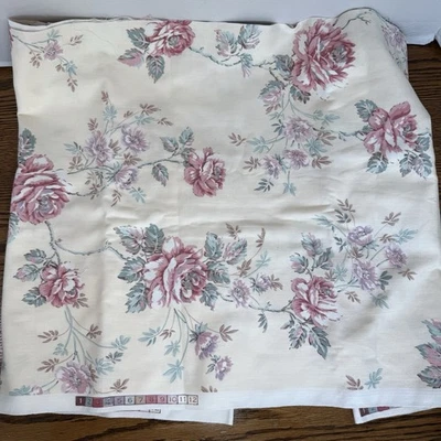 Vtg Large Rose Fabric Cotton Quilt Rose Cream Flower Cottage Core Remnant - Image 1 of 3
