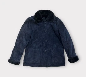 Abrigo Chaqueta Dennis Basso Azul Gamuza Cierre Botón Mujer Pequeño Pesado Y2K - Imagen 1 de 9