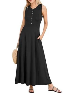 Women Casual Crew Neck Sleeveless Maxi Dress - Picture 1 of 14