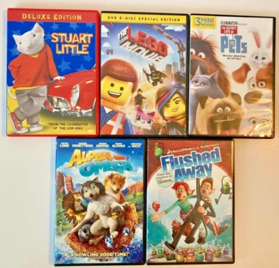 Family DVDs Lot Of 5 including Secret Life of Pets, Stuart Little & Lego Movie Foto 1 de 4