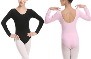 Girl Children Cotton Long Sleeves Ballet Jazz Dance Skate Gymnastics Leotard - Picture 1 of 11