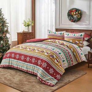 Christmas Queen Comforter Set - 4 Piece Christmas Fluffy Bedding Set - Picture 1 of 6