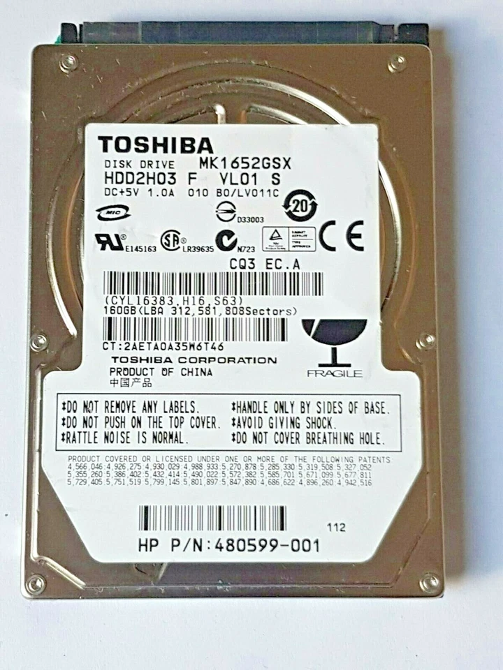 160 GB SATA Toshiba MK1652GSX 5400rpm 8MB HDD 2,5 " Internal Hard Drive - Image 1 of 1
