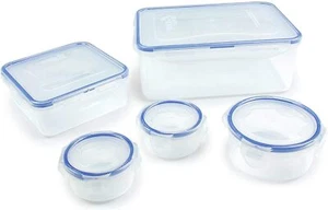 Juego de 5 contenedores de plástico para alimentos con tapas cajas de almacenamiento de cocina LocknLock - Imagen 1 de 5