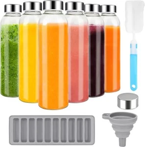 Glass Juice Bottles With Lids For Juicing 18 Oz, Reusable Clear Glass With, Set - Picture 1 of 9