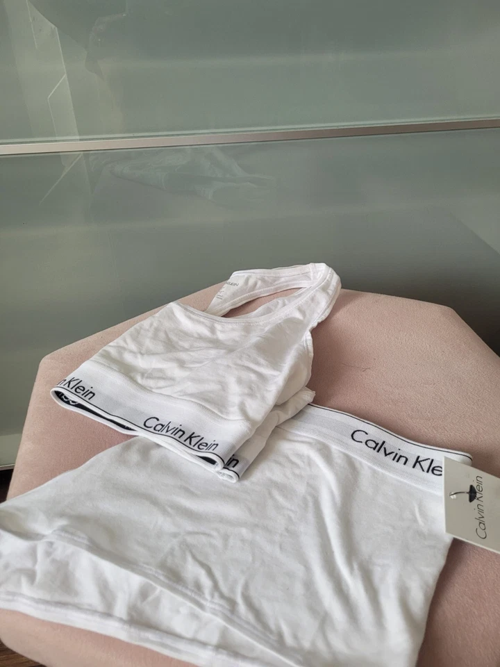 Large white Calvin Klein Sports Bra and short underwear set, new with tags - Image 1 of 1