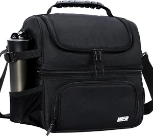 Lunch Bag Tote, Durable Dual Compartment Insulated Cooler Box w/ Shoulder Strap - Picture 1 of 23