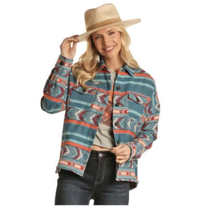 RRWO92R0CJ Rock & Roll Denim Damen Shacket Hemdjacke - Blue Coral Burgundy - Bild 1 von 7