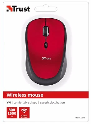 TRUST 19522 YVI RED WIRELESS 800/1600DPI MOUSE, SPEED BUTTON & STORABLE RECEIVER - Image 1 of 4