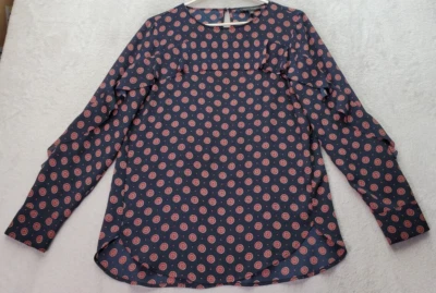 Banana Republic Blouse Top Women's Small Navy Geo Print High Low Slit Round Neck - Imagem 1 de 4