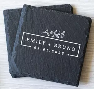 Personalized Single Slate Coaster - Ideal for Wedding, Housewarming, Anniversary - Picture 1 of 2