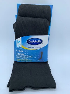 2 PAIRS DR SCHOLL'S MENS TRAVEL MILD COMPRESSION OVER THE CALF BLACK SOCKS USA - Image 1 of 2