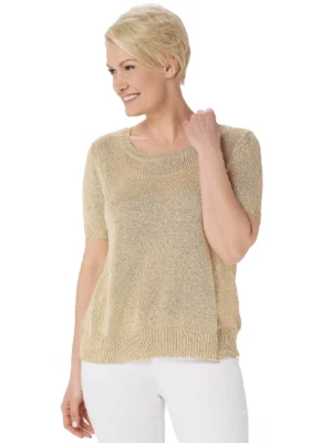 Suéter Lisa Rinna Collection XX-Pequeño Hilo Metálico + Tanque Arena Dorado XXS 2XS Foto 1 de 4