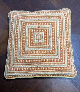 Vintage anni 70 Boho Core retrò punto ago cucito arancione e crema geometrico - Foto 1 di 6
