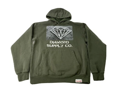 Diamond Supply Olive Green Long Sleeve Pullover Logo Hoodie Womens Sz Medium GUC - Image 1 of 4