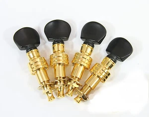 4 string banjo tuning pegs, Golden plated, plastic black button, 328G-BX-4P - Picture 1 of 3