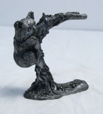 Pewter Sculpture Figurine Bear in Tree Signed  Michael Ricker Colorado Art 1982 - Image 1 of 4