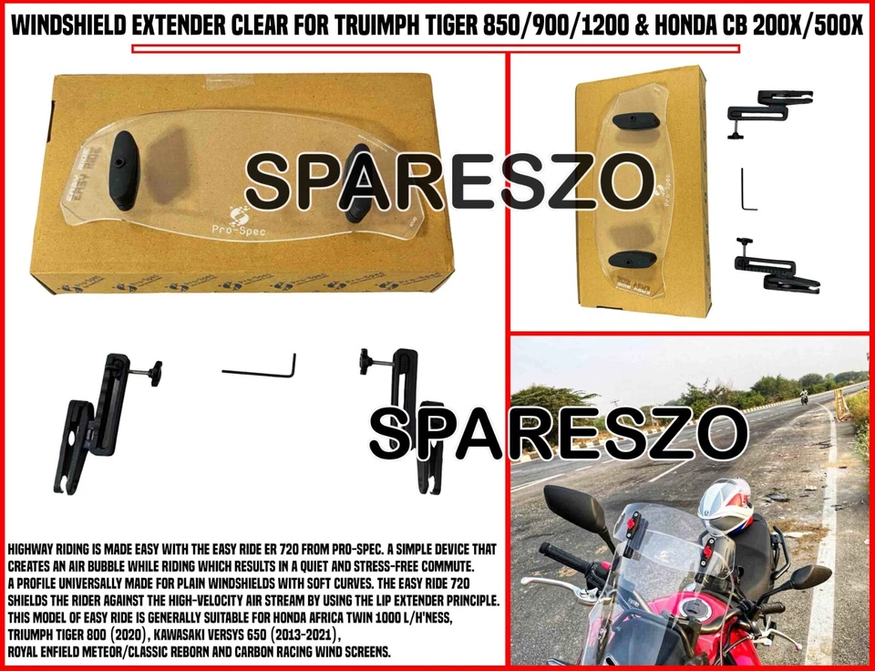 WINDSHIELD EXTENDER CLEAR FIT FOR TRIUMPH TIGER 850/900/1200/HONDA CB 200X/500X - Image 1 of 4