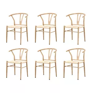 Oikiture 6x Dining Chair Metal Hans Wegner Chair Wishbone Cafe Lounge Beige - Picture 1 of 8