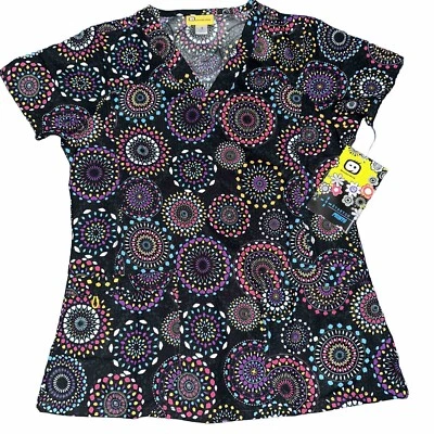 Scrubs Top WonderWink Women Small New With Tag V Neck Fun Shapes Hearts Print - Image 1 of 4