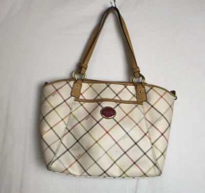 Coach Peyton Tattersall Tote Purse Handbag Ivory Plaid - Image 1 of 4