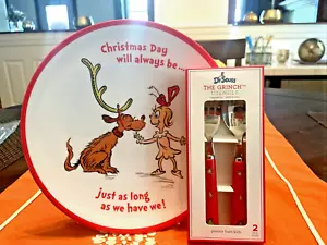 Disney Pottery Barn GRINCH Holiday Plate Utensil Seuss gift Christmas party z - Picture 1 of 14