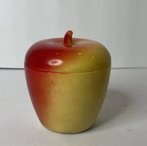 Vintage Milchglas Apfel Marmeladenglas mit Deckel gelb rot Obst Zuckerdose Hasel Atlas - Bild 1 von 13