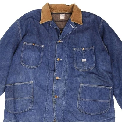 VINTAGE LEE CHORE LINED DENIM JACKET CORDUROY COLLAR 1960S SIZE 48 MADE IN USA - Imagem 1 de 4