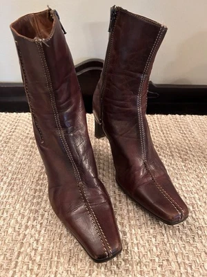 Sesto Meucci Ankle Boots Square Toe Rustic Brown Zip Up Expose Stitching Sz 7.5M - Image 1 of 4