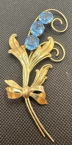Broche Wilcox or vermeil argent sterling 925 fleurs bleu vintage signée - Photo 1/12
