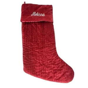 Pottery Barn Cranberry Red Quilted Velvet Christmas Holiday Stocking Melissa NEW - Picture 1 of 7