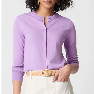 J Crew NWT $79.50 Classic Long Sleeve Cotton Cardigan Sweater in Lilac | Sz M - Picture 1 of 3
