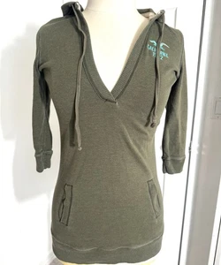 Hollister Sweatshirt Womens Junior Girl Medium Hoodie Green Stitched 3/4 Sleeve - Picture 1 of 7