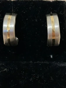 Vintage 9ct Yellow & White Gold Half Hoop Stud Earrings - Picture 1 of 12