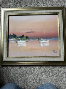 Frédéric Flanet Framed Print “Soleil couchant sur le golfe” Sunset Coastal Scene - Picture 1 of 12