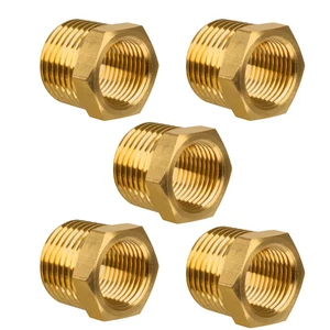 Brass Reducer 3/8" NPT Male to 1/4" NPT Female Pipe Fitting Adapter 5-Pack - Picture 1 of 8