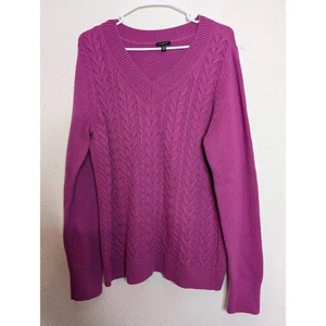 Talbots Womens XL Merino Wool Blend Fishman Knit Sweater Pink Prep Classic Work - Picture 1 of 5
