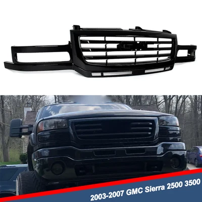 Gloss Black Front Upper Grille Assembly For GMC Sierra 2500 3500 HD 2003-2007 - Image 1 of 4