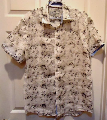 Report Collection Shirt Men's Medium White Floral 100% Linen Slim Fit Hawaiian - Image 1 of 4