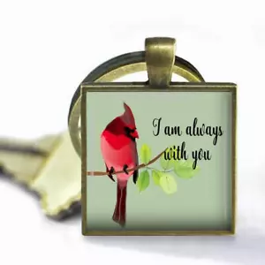 Cardinal I Am Always With You Glass Top Key Chain Handmade Love Memorial Gift - Picture 1 of 2