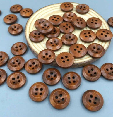 50pcs Brown Wooden Buttons 4 Holes  Sewing Scrapbooking Diameter DIY 15mm - Image 1 of 3