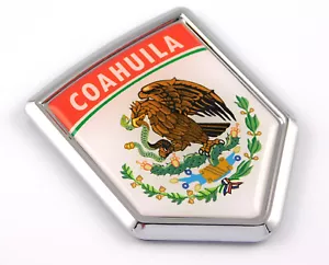 Coahuila Mexico Flag Mexican Car Emblem Chrome bike Decal 3D Sticker - Foto 1 di 2