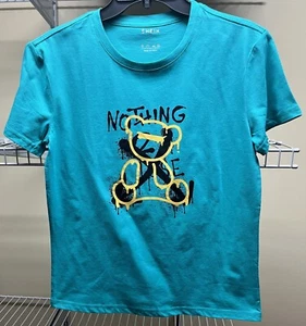 SHEIN "Nothing to Lose" Bear Short Sleeve Turquoise T-Shirt Women's Sz Small New - Picture 1 of 6
