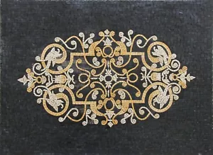 Mosaik Marmor schwarz und gold floral verziert TEPPICH Design 41x30 cm - Bild 1 von 1